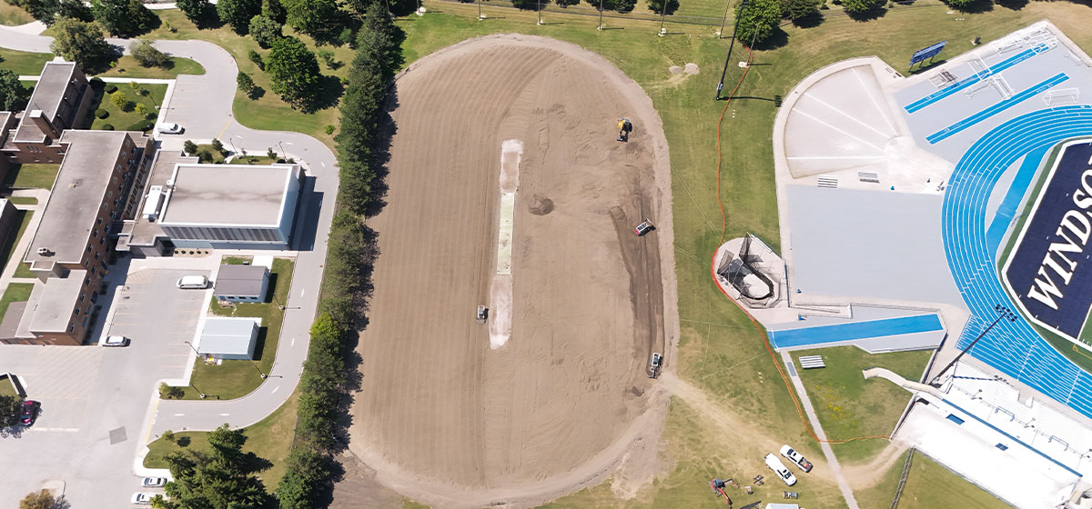New cricket pitch installation at the University of Windsor.