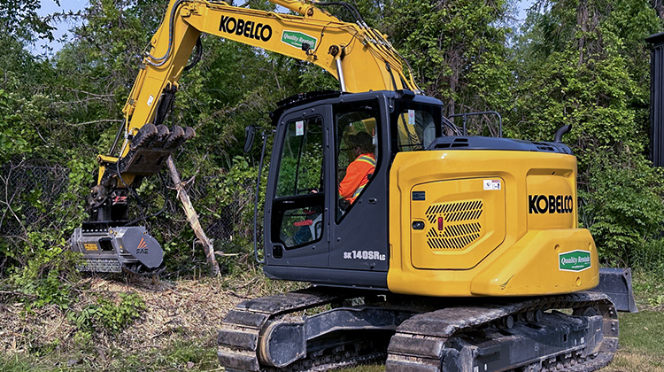 Commercial forestry mulching and brush clearing for a ditch line at Teppermans in Windsor, Ontario.
