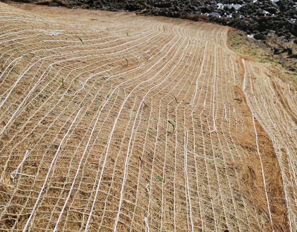 Soil stabilization using erosion control blanket in Lakeshore, Ontario.